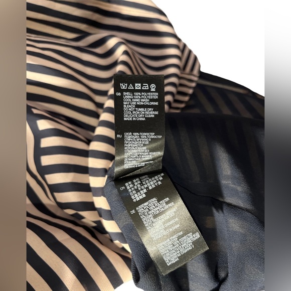 REISS Tan Black Stripe Knee Length Rare Dress Women’s Asymmetric Design Size 4 - Picture 11 of 14